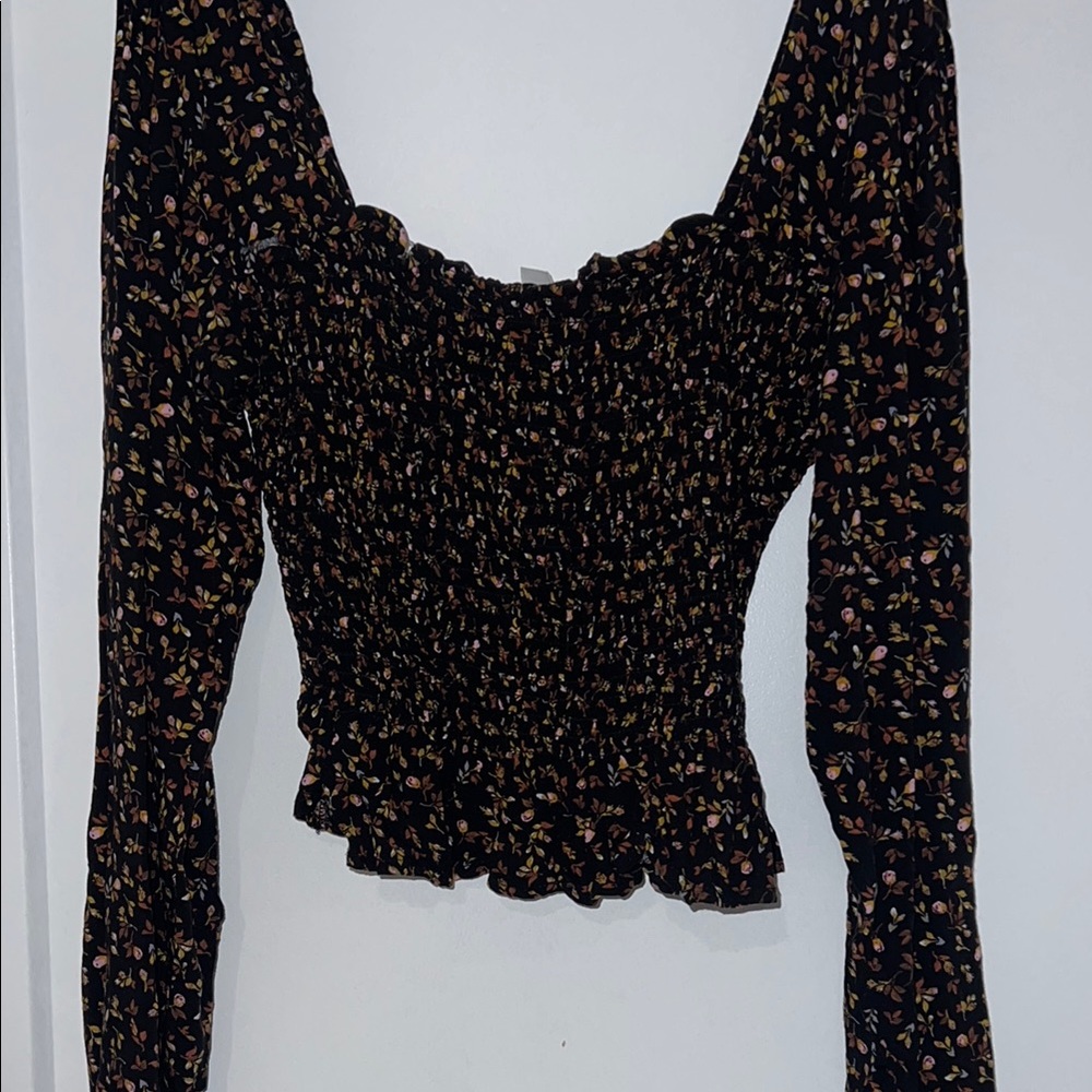 Floral Black Smocked Women's Top